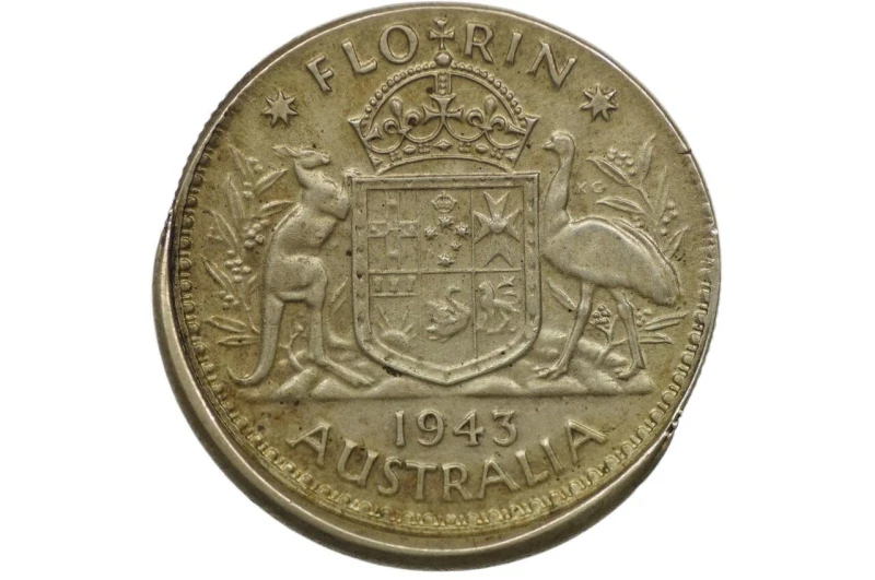 1943 Florin Variety Error Mis-Strike in about Extremely Fine Condition