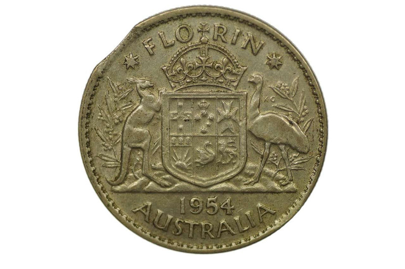  1954 Florin Variety Error Bitten Edge in Very Fine Condition 