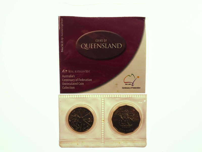 2001 Coins of Queensland Centenary of Federation Two Uncirculated Coin Collection