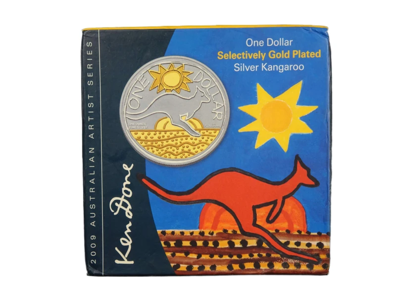 2009 Australian Artist Series One Dollar Selective Gold Plated Silver Kangaroo