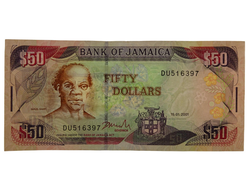 Jamaica 2001 Fifty Dollars Banknote in Extremely Fine Condition