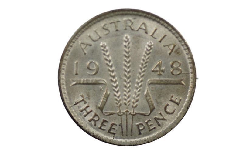 1948 Threepence Variety Multiple Die Cracks in Uncirculated Condition