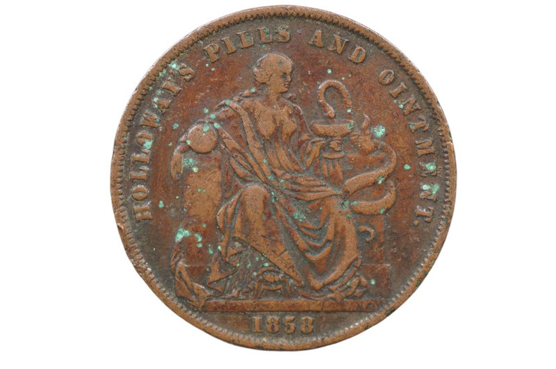 1858 Holloway, Professor Penny Token in Almost Very Fine Condition