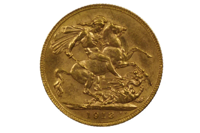 1913 Perth Mint Gold Sovereign Variety Die Crack in Extremely Fine Condition