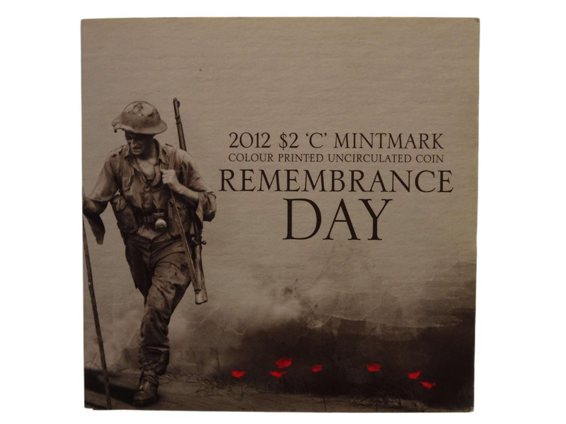 2012 $2 'C' Mintmark Colour Printed Uncirculated Coin Remembrance Day