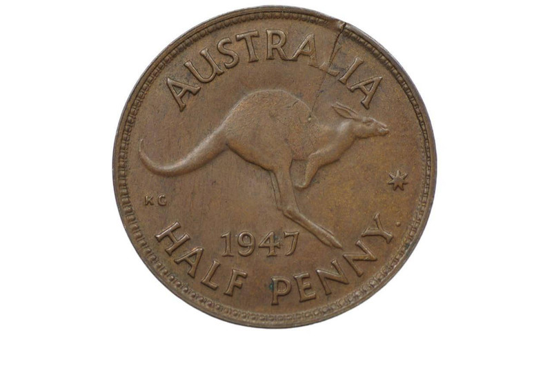1947 Y. Half Penny Variety Partial Split Planchet Flaw in Very Fine Condition