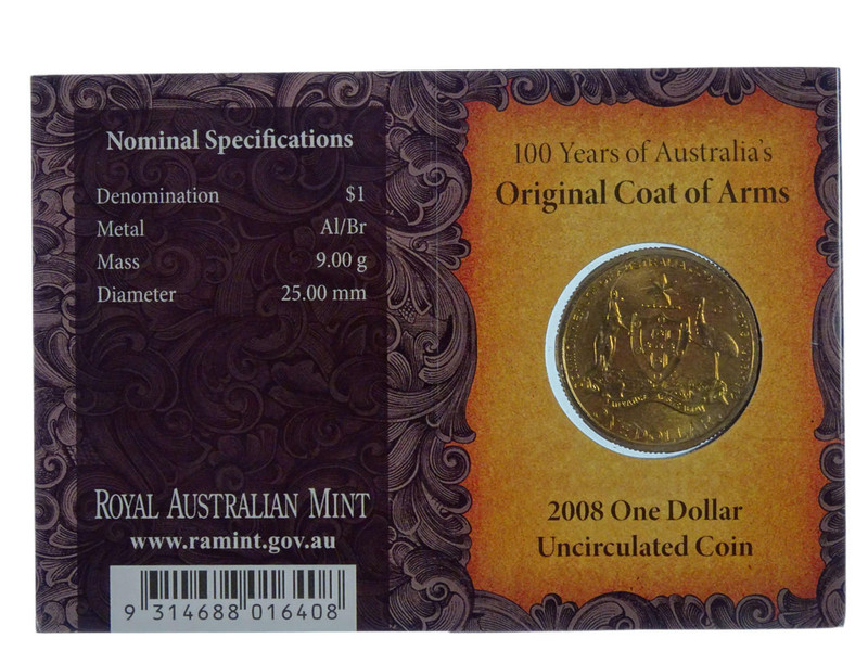 2008 100 Years of Australia's Original Coat of Arms C Mint Mark One Dollar Uncirculated Coin
