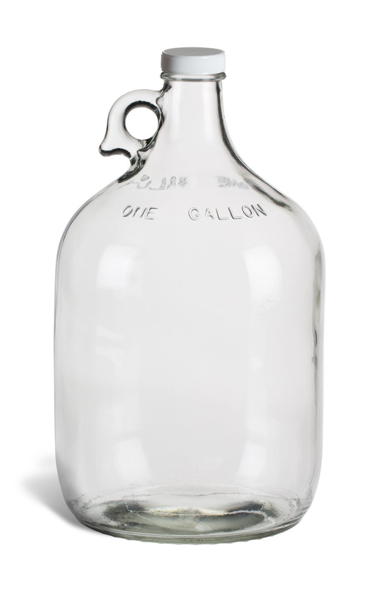 1 Gallon (128 oz) Clear Glass Jug, White Plastic Cap