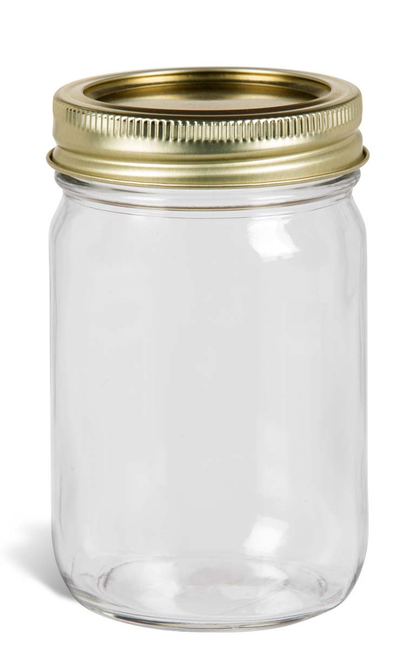 Eco Mason Glass Jar with Gold Two-Piece Lid, 12 oz
