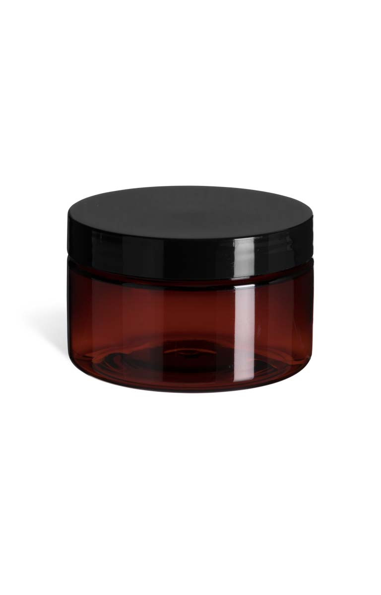 Amber PET Jar, Smooth Black Lid, 4 oz | Specialty Bottle