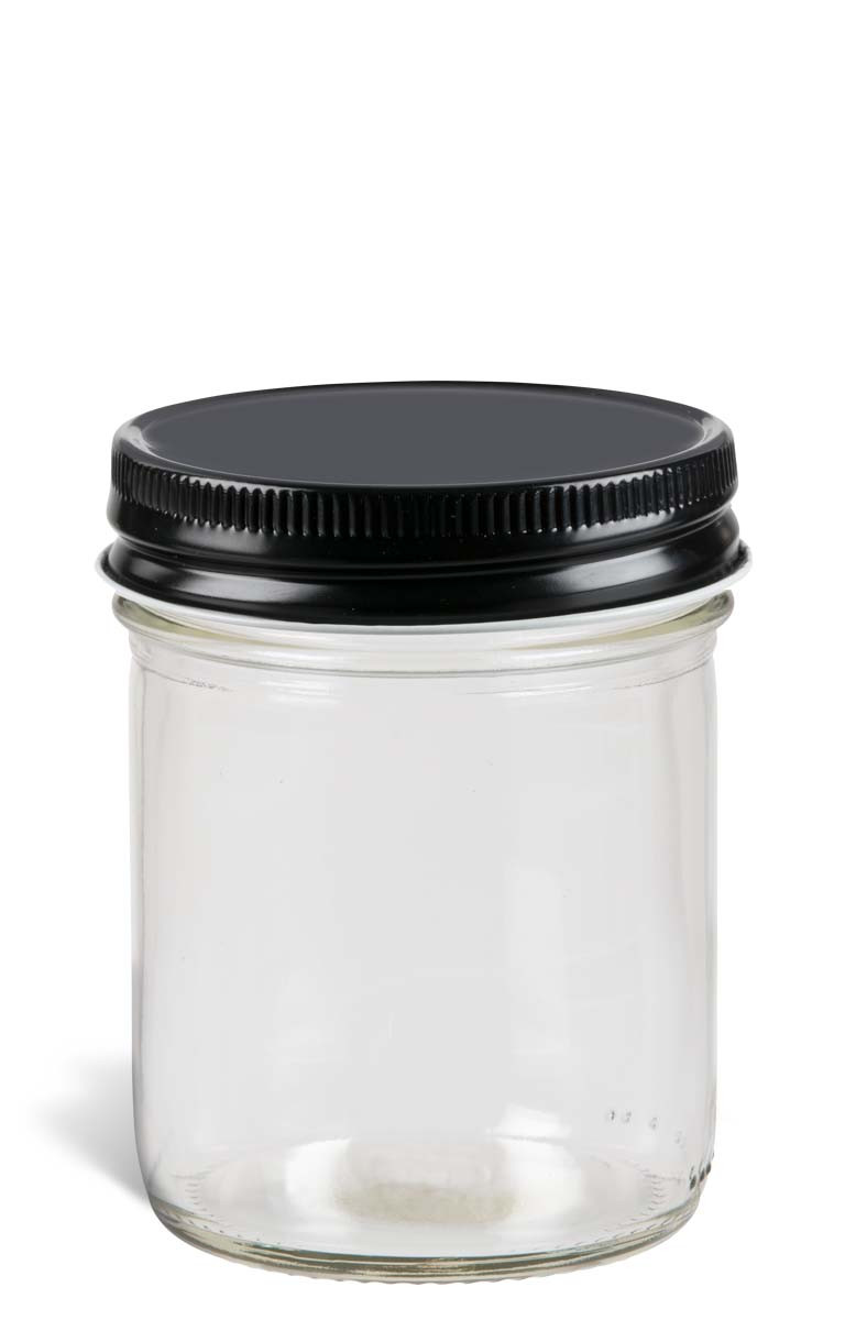 その他 jar 8 oz Clear Glass Mason Jar, Black Lid