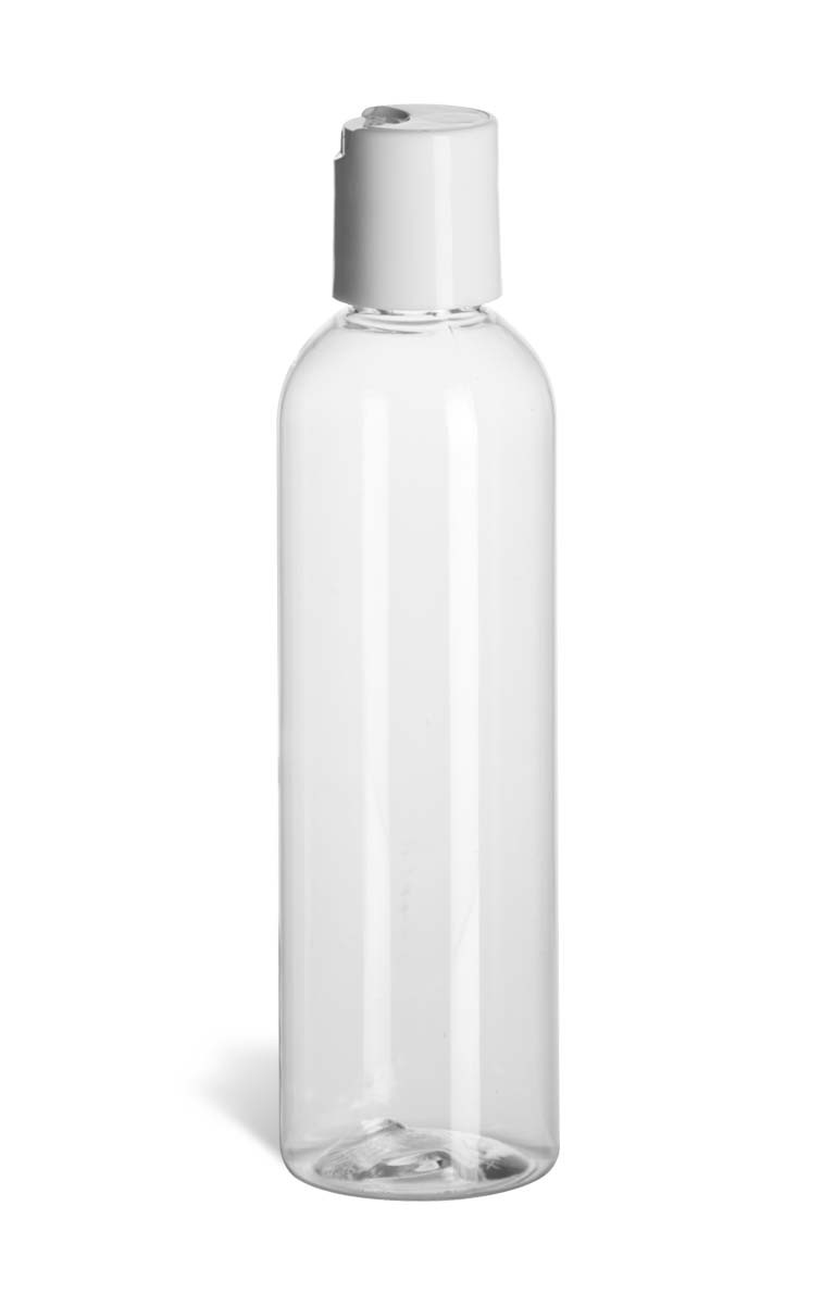 Clear Plastic Bottle w/ White Disc Cap, 4 oz |Specialty Bottle