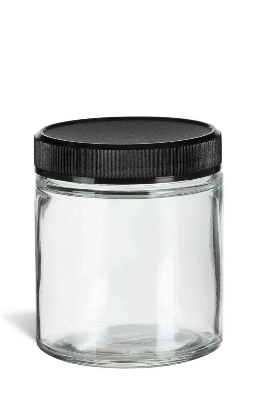 Straight Sided Clear Glass Jar 4 oz w/ Std Black Lid