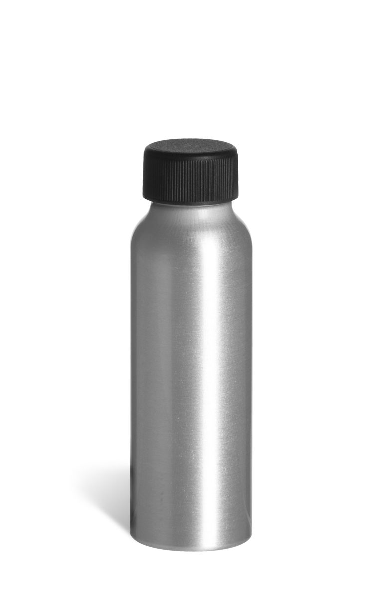Aluminum Slimline Bottle with Black Cap, 2oz |Specialty Bottle
