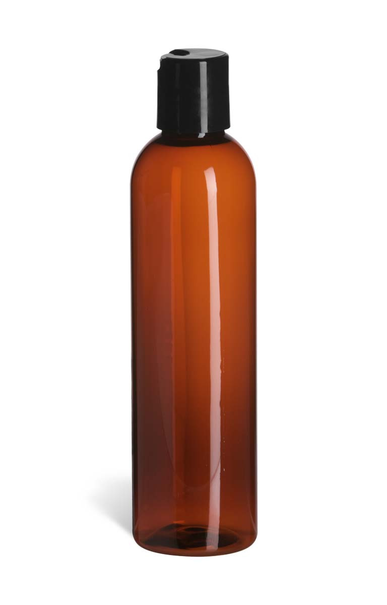 Amber Plastic Bottle w/ Shampoo Cap, 8 oz | Specialty Bottle