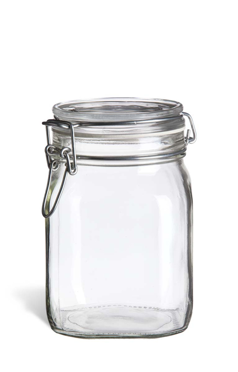 ◆jar◆ Wire Bale Square Glass Jar, 38 oz | Specialty Bottle