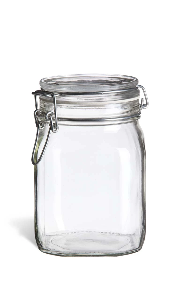 1 Liter Bale Square Glass Jar with Swing Top Lid