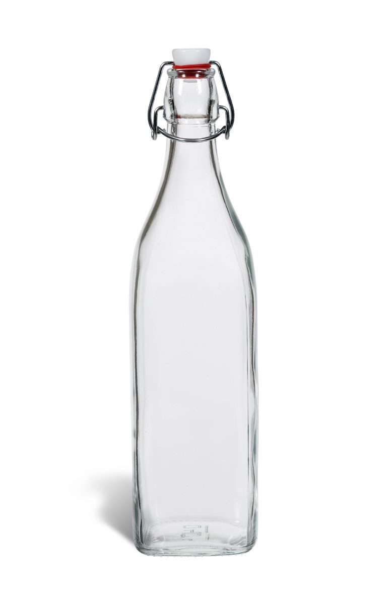 Tall Square Glass Bottle/ Flip Top, |Specialty Bottle