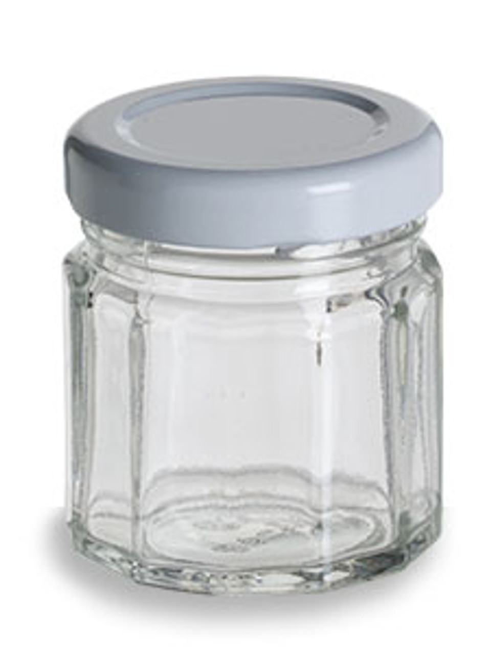 Multifaceted Glass Jar with White Lid, 1.5 oz