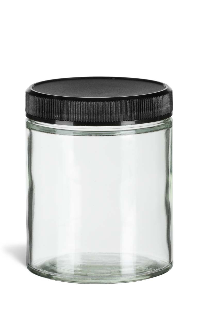 その他 jar Straight Sided Glass Jar with Black Plastic Lid, 6 oz | Specialty