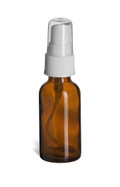 1 oz Amber Boston Round Glass Bottle with White Atomizer - BRA1AW