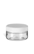 2 oz Clear PET Heavy Wall Plastic Jar with White Flat Lid - PHC2WF