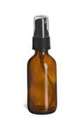2 oz Amber Boston Round Glass Bottle with Black Atomizer - BRA2AB