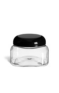 8 oz Clear PET Square Plastic Jar with Black Dome Lid - PSQC8BD