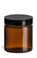 1.7 oz (50 ml) Amber Straight Sided Glass Jar with Smooth Black Lid - SALV2ASB