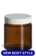 4 oz Amber Straight Sided Glass Jar with Smooth White Lid - SALV4ASW