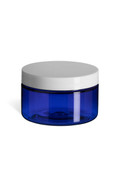 4 oz Blue PET Heavy Wall Plastic Jar with Smooth White Lid - PHB4SW