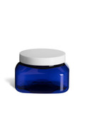 8 oz Blue PET Square Plastic Jar with Smooth White Lid - PSQB8SW