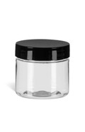 2 oz Clear PET Round Plastic Jar with Smooth Black Lid - PSC2SB