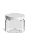 16 oz Clear PET Square Plastic Jar with Smooth White Lid - PSQC16SW