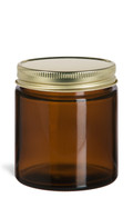 4 oz Amber Straight Sided Glass Jar with Gold Metal Lid - SALV4AMG