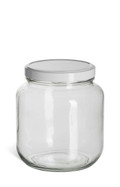 1/2 Gallon (64 oz) Clear Widemouth Glass Jar with White Metal Lid - GAL1/2F