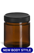 4 oz Amber Straight Sided Glass Jar with Black Lid - SALV4A