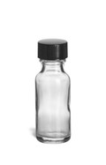 1/2 oz Clear Boston Round Glass Bottle with Black Cap - BRF1/2