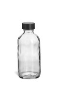 4 oz Clear Boston Round Glass Bottle with Black Cap - BRF4