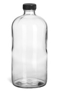 32 oz Clear Boston Round Glass Bottle with Black Cap - BRF32