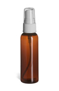 2 oz Amber PET Cosmo Plastic Bottle with White Atomizer - PAR2AW