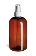16 oz Amber PET Boston Round Plastic Bottle with White Atomizer - PXA16AW