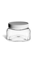 8 oz Clear PET Square Plastic Jar with White Flat Lid - PSQC8WF