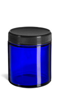 4 oz Cobalt Blue Straight Sided Glass Jar with Black Lid - BSS4