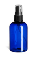 4 oz Blue PET Boston Round Plastic Bottle with Black Atomizer - PXB4AB