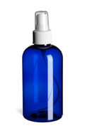 8 oz Blue PET Boston Round Plastic Bottle with White Atomizer - PXB8AW
