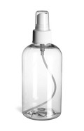 8 oz Clear PET Boston Round Plastic Bottle with White Atomizer - PXC8AW