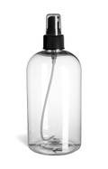 16 oz Clear PET Boston Round Plastic Bottle with Black Atomizer - PXC16AB