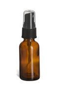 1 oz Amber Boston Round Glass Bottle with Black Atomizer - BRA1AB