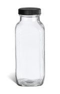 16 oz Clear French Square Glass Bottle with Black Cap - FSQ16